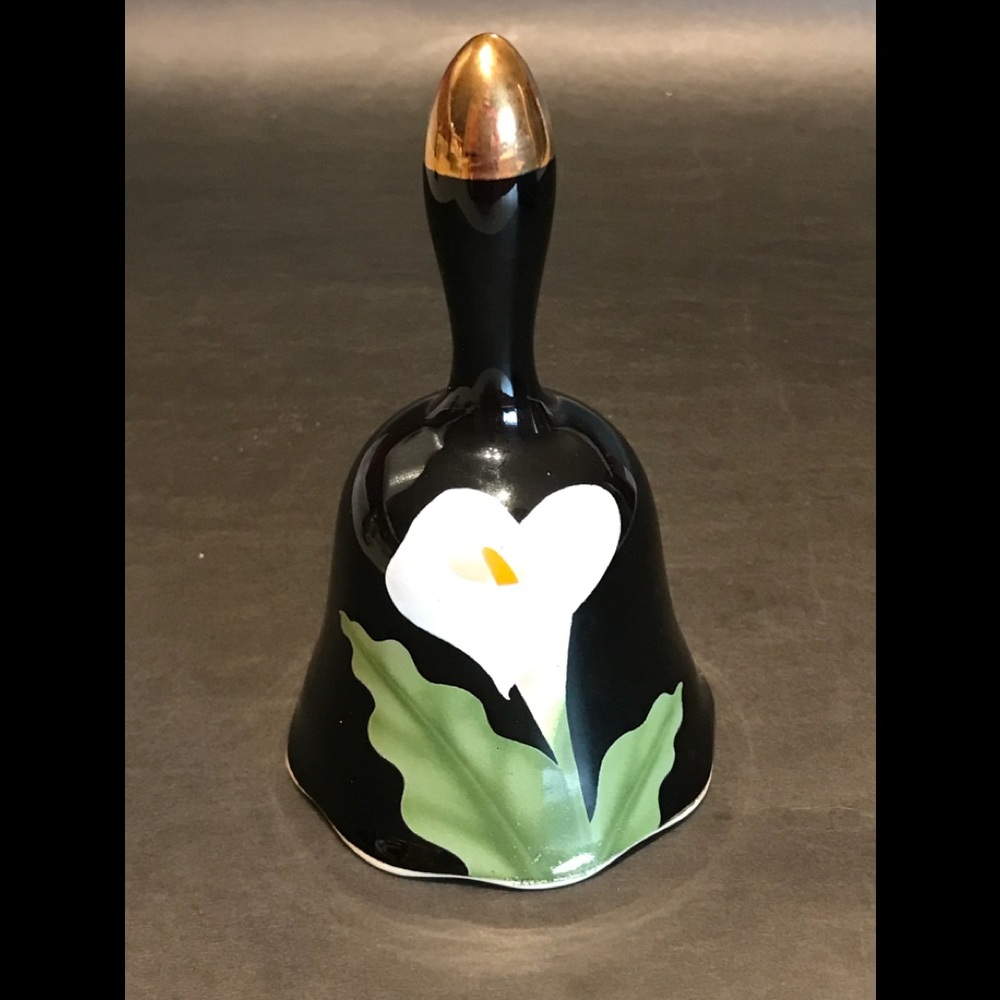 OMC Japan White Calla Lily on Black Background Ceramic Bell.